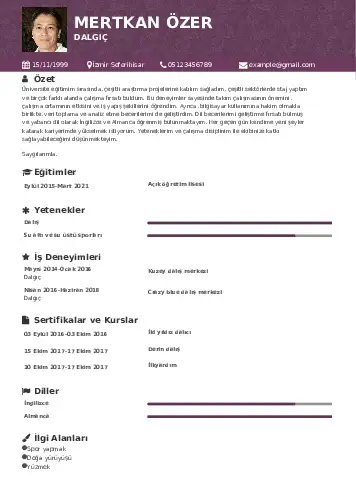 Dalgıç CV Örnekleri cv indir